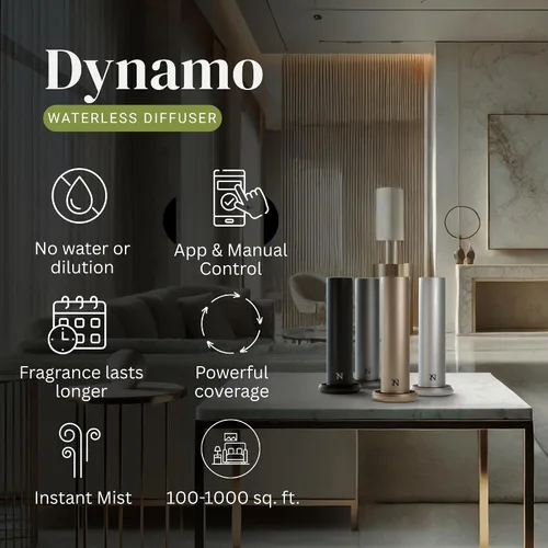 Vista 2 de Dynamo - Difusor de aroma para hotel, difusor de aceite esencial de aire frío para el hogar y habitaciones grandes de hasta 1000 pies cuadrados