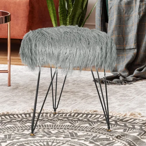 Vista 7 de Joveco Taburete de tocador, asiento acolchado suave y compacto con patas de metal, taburete otomano pequeño redondo para maquillaje, sala de estar