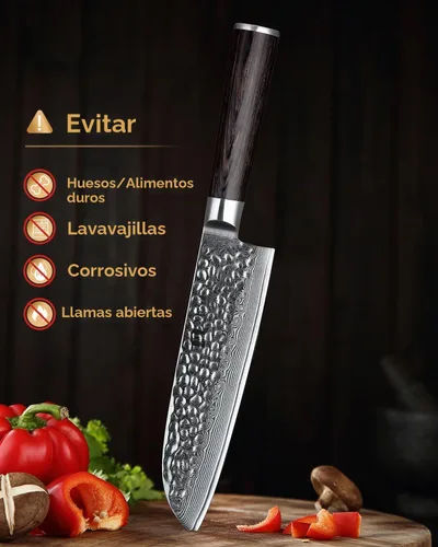Vista 8 de XINZUO Juego de 5 cuchillos de corte de cocina, hoja de damasco martillada de 67 capas, juego de cuchillos de chef afilados de estilo japonés
