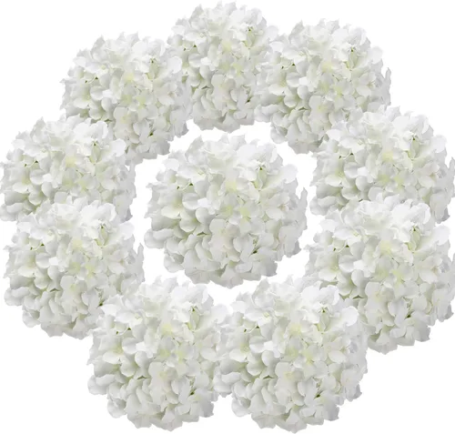 Vista 25 de Cabezales artificiales de hortensias de seda para decoración de bodas caseras, 10