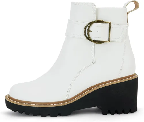 Vista 3 de Coutgo Botines de plataforma para mujer con suela de lengüeta tacón grueso cremallera lateral cómodas botas de combate de moda