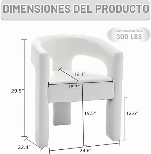 Vista 2 de Sillas de comedor de barril, Silla de acento de piel sintética pu beige