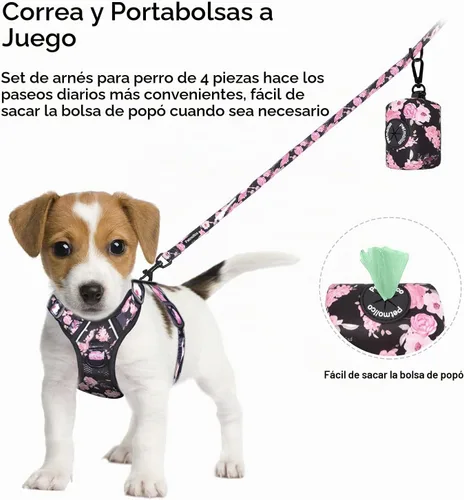 Vista 4 de Petmolico Juego de arnés para perro sin tirones con accesorio de correa, asa de fácil control, chaleco reflectante para razas pequeñas, chaleco