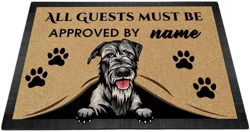 Vista 17 de Tapete personalizado con nombre de perro que mira al perro Cocker Spaniel, todos los invitados deben ser aprobados por alfombras para decoración