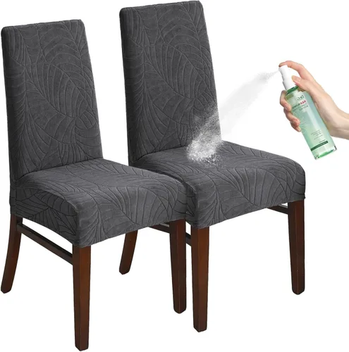 Vista 19 de Fundas de silla para comedor Fundas de jacquard impermeables (negro, 2 piezas) Las fundas de jacquard elásticas impermeables refrescan las sillas