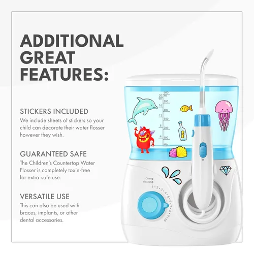 Vista 4 de ToiletTree Products Irrigador dental dental para niños, irrigador dental para niños, irrigador dental sin BPA con capacidad de 20.3 fl oz y presión
