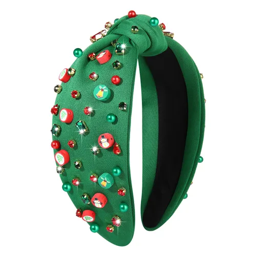 Vista 11 de boderier Diademas de Navidad para Mujeres Diadema de Árbol de Navidad con Cuentas Diadema Ancha Anudada de Cristal Accesorios para el Cabello