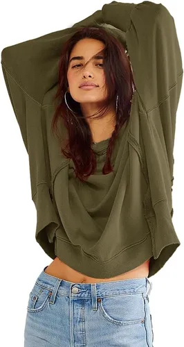 Vista 4 de Beaully Sudaderas de gran tamaño para mujer, cuello redondo, manga larga, abertura lateral, suéter casual para otoño