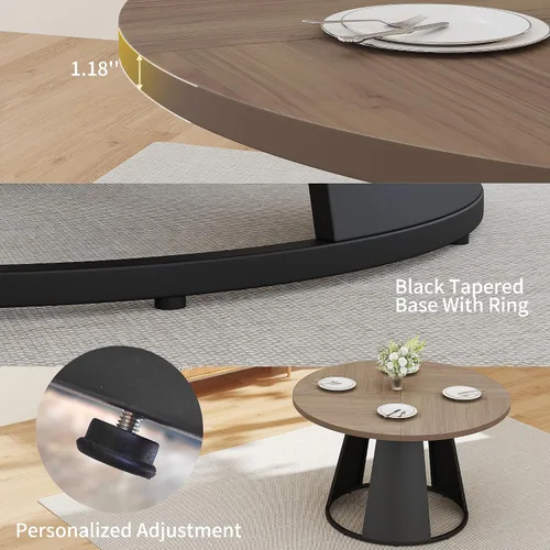 Vista 5 de HIPIHOM Juego de mesa de comedor redonda de 47.2 pulgadas para 4 mesas de madera modernas con 4 sillas tapizadas, base de pedestal de metal, muebles