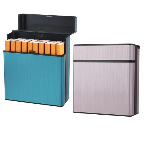Vista 2 de Zoyiancy 2 cajas de cigarrillos para hombres, caja de cigarrillos de metal de 3.346 in, tamaño King 40 de capacidad, organizador de cigarrillos