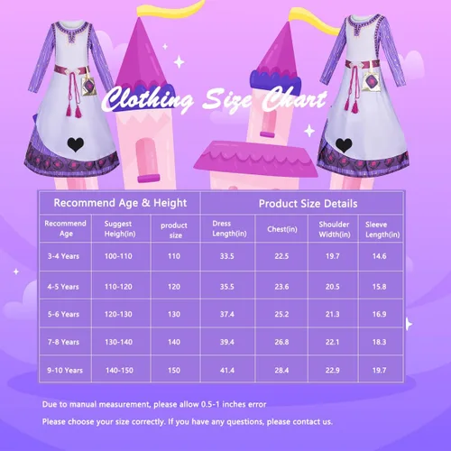Vista 6 de Wish Asha - Disfraz para niñas, vestido de princesa cosplay con aretes de cinturón para fiesta de cumpleaños de Navidad