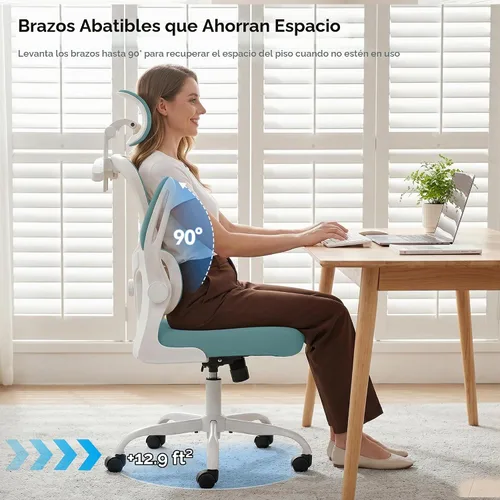 Vista 8 de AreShark Silla de Oficina Ergonómica con Soporte Lumbar Ajustable y Gancho para Respaldo, Silla de Malla Transpirable con Respaldo Alto y Ruedas