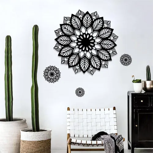 Vista 3 de Calcomanías de pared grandes con diseño de mandala negra, calcomanías de pared extraíbles para dormitorio, sala de estar, comedor, murales de pared