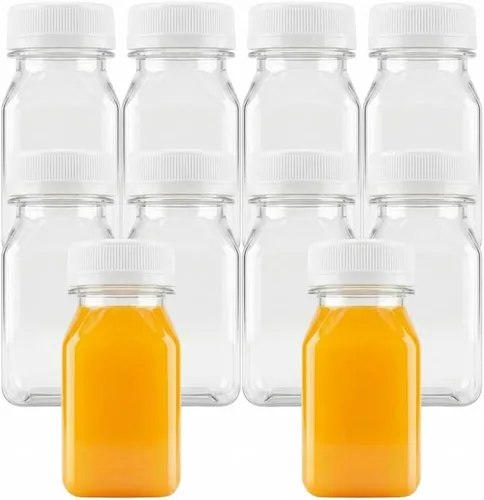 Vista 10 de 10 botellas de plástico para jugo de 4 onzas con tapas, tapas negras Ginger Shot Lids, Clear Containers with Lids for Juicing, Smoothies Other 4