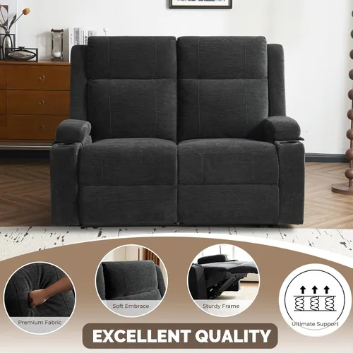 Vista 5 de Sofá biplaza reclinable manual, sofá reclinable de 2 plazas