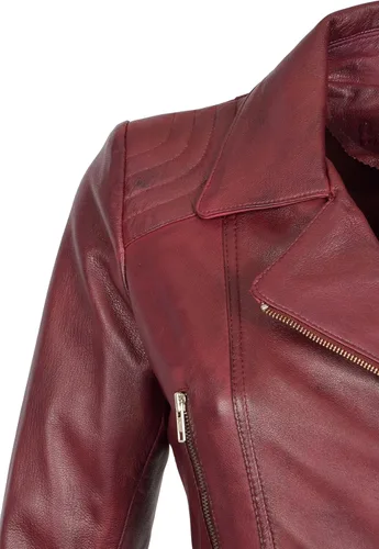 Vista 6 de Chaqueta casual Celia Borgoña con cinturón de cuero real para mujer