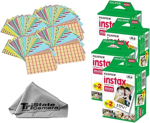 Vista 7 de Fujifilm Película instantánea Instax Mini (20 hojas) + 20 marcos de calcomanías + paño de limpieza de microfibra TSC - para cámaras Mini 8, 9, 11
