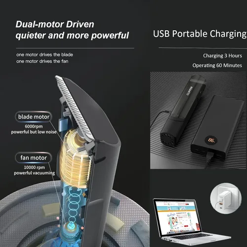 Vista 3 de Favrison Cortapelos para hombres, cortadora de cabello inalámbrica profesional con aspiradora automática, impermeable, recargable por USB, kit