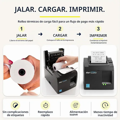 Vista 4 de Rollo de papel para recibos 3 1/8 x 230 para Square Register y sistema Square POS conectado a la impresora térmica Star Micronics