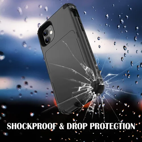Vista 6 de WeLoveCase para iPhone 11 Estuche tipo billetera Defender con portatarjetas, cubierta con espejo oculto, tres capas, a prueba de golpes, protección