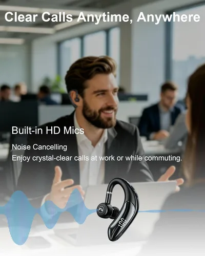 Vista 3 de Auriculares Bluetooth V5.4, auriculares inalámbricos para teléfono celular con pantalla LED, manos libres con micrófono para conducir, camionero
