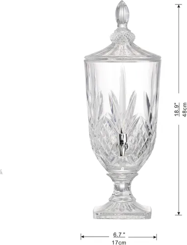 Vista 3 de Dispensador de bebidas de cristal moderno y lujoso dispensador de bebidas base y tapa fiestas, bodas, eventos, catering, 6.7 x 6.7 x 19 pulgadas