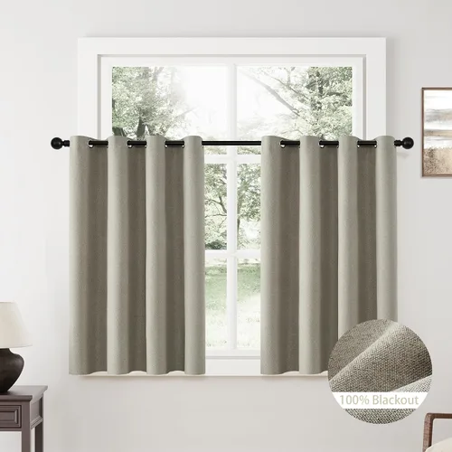 Vista 56 de ChrisDowa Cortinas 100% Opacas de Abedul Sólido de 45 Pulgadas de Largo, 2 Paneles para Dormitorio y Sala de Estar, Estilo Granja Oscurecedoras