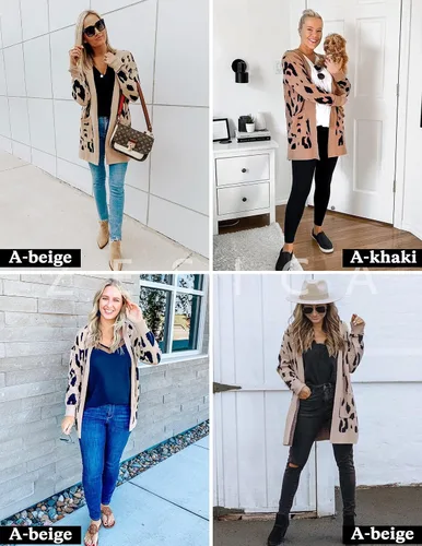 Vista 5 de ZESICA Suéter de punto de manga larga con estampado de leopardo para mujer suéter tipo cardigan para exteriores