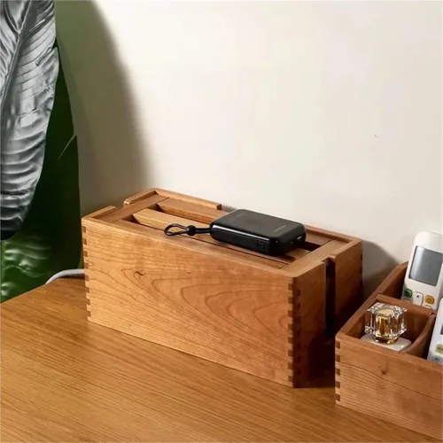 Vista 4 de Wood Cable Box Organizer Power Strip Cord Storage Desktop Wire Hider Home Office Router for TV Wires, Computer(Large Black Walnut)