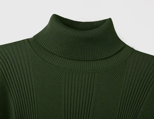 Vista 6 de Suéteres casuales de cuello alto para hombre, de punto acanalado suave, térmicos, básicos