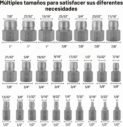 Vista 2 de Juego de 25 extractores de tornillos, extractores de salida fácil de múltiples splines CR-MO para quitar pernos rotos, pernos, tornillos de enchufe