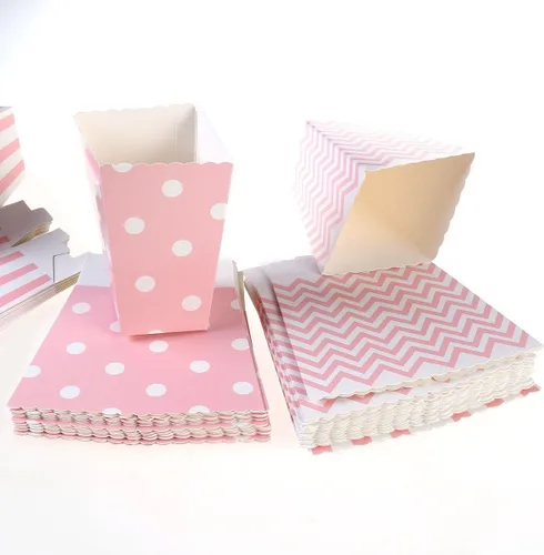 Vista 2 de BinaryABC Cajas de papel para palomitas de maíz, caja de dulces a rayas para recuerdos de fiesta, 48 unidades (rosa)