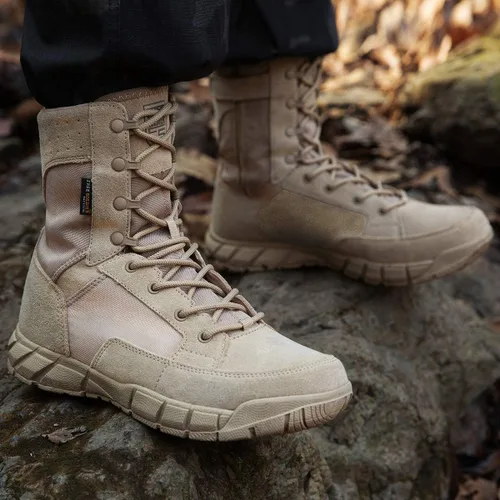 Vista 6 de FREE SOLDIER Mens Tactical Boots 8 Inches Lightweight Combat Boots Durable Suede Leather Military Work Boots Desert Boots