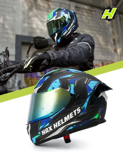 Vista 3 de HAX Obsidian Full Face Dual Visor Adult Motorcycle Helmet for Motorbike Street Bike with Pinlock Ready DOT Approved (Blaze Blue,XXL)