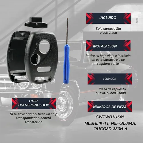 Vista 3 de 2 Carcasas de llavero para Honda Accord Civic CR-V y más (Intercambia tu hoja original)