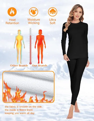 Vista 3 de YADIFEN Conjunto de ropa interior térmica para mujer, pantalones largos para mujer, capa base con forro polar, ropa interior larga, parte superior