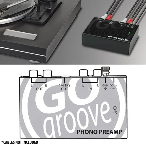 Vista 3 de GOgroove Preamplificador de preamplificador de mini tocadiscos con adaptador de CC de 12 voltios, entrada RCA para reproductor de discos de vinilo