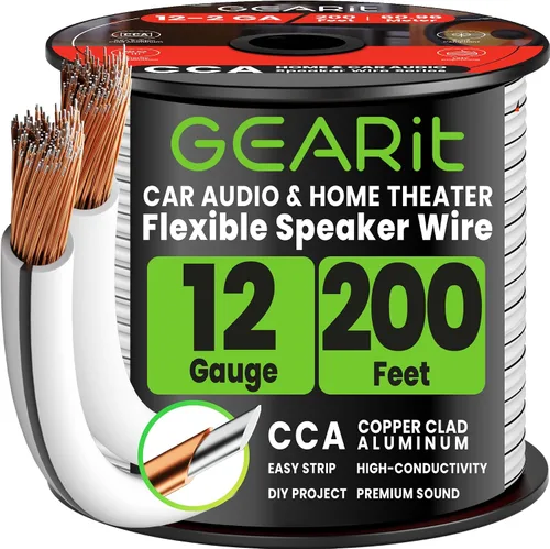 Vista 16 de GEARit Cable de altavoz de calibre 12, cable de altavoz de 20 pies para audio de automóvil, cine en casa, CCA (negro) Cable de altavoz negro