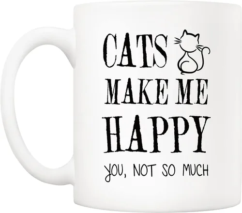 Vista 2 de 5Aup Taza de café divertida para amantes de los gatos, gatos me hacen feliz, no tantas tazas, regalos de Navidad para hombres y mujeres, 11 onzas
