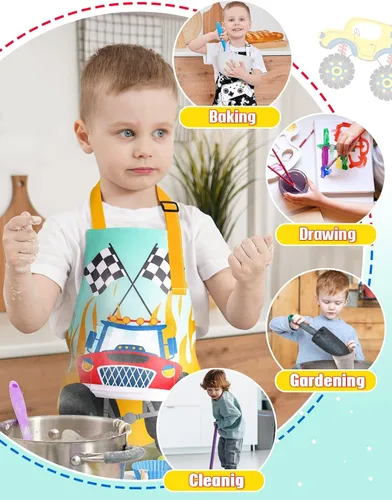 Vista 4 de Paquete de 2 delantales para niños pequeños, delantales artísticos para niños pequeños