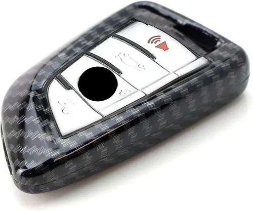 Vista 4 de iJDMTOY Exact Fit - Carcasa para llavero inteligente con diseño de fibra de carbono metálica brillante compatible con BMW X1 X4 X5 X6, serie 5