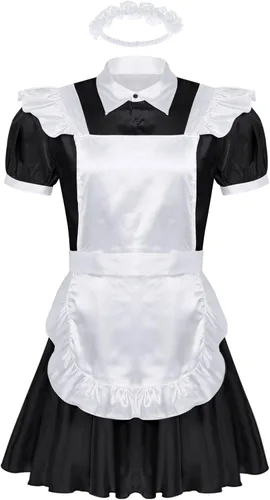 Vista 2 de dPois Vestido de sirvienta francesa para hombre, disfraz de cosplay de lencería con delantal