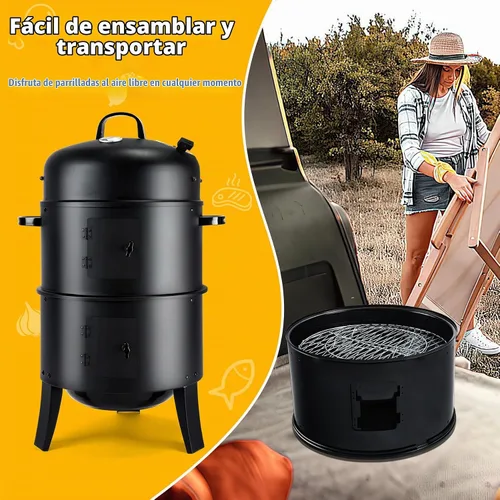 Vista 8 de Parrilla vertical para ahumar carbón de 32 pulgadas, parrilla de barbacoa resistente con termómetro integrado, parrilla 3 en 1 y ahumador, olla
