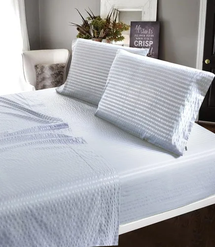 Vista 3 de Lujoso juego de sábanas de 6 piezas + 2 fundas de almohada adicionales – Dobby Stripe – Cómodo y transpirable – Sábanas de lujo para hotel