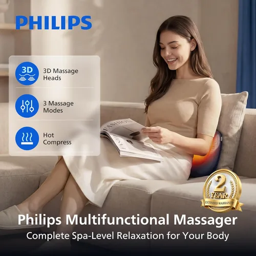Vista 2 de PHILIPS Back Massager with Heat, Deep Tissue Massage Pillow for Relaxation