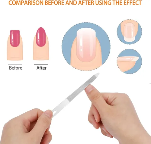 Vista 3 de Juego de limas de uñas de acero inoxidable de 6 piezas con punta limpiadora, doble cara, duradera, profesional para uñas naturales