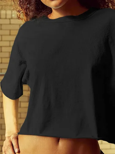 Vista 4 de ELGOGY Camisetas cortas de entrenamiento de gran tamaño para mujer, manga corta, cuello redondo, hombros caídos, cuadradas, de verano, casuales