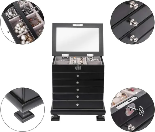 Vista 8 de Joyero de madera de 6 capas organizador de madera 6 capas con 5 cajones organizador de joyas