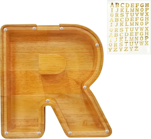 Vista 8 de Ladenk Alcancía de madera grande personalizada de 9 pulgadas para niños, niños, niños/niñas/adultos, bancos creativos para niños para billetes y F