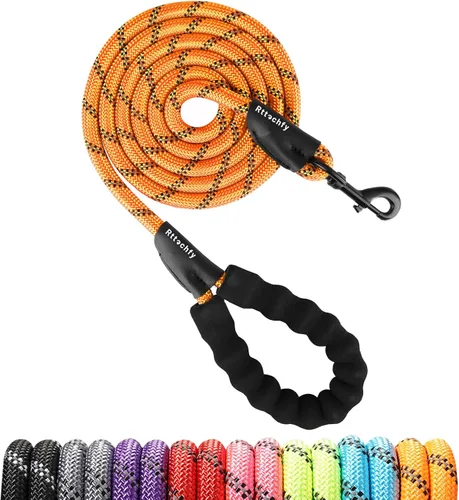 Vista 10 de Rttochfy Correa de cuerda para perro de 2/4/5/6/8/10 pies con cómodo mango acolchado e hilos altamente reflectantes para perros pequeños, medianos